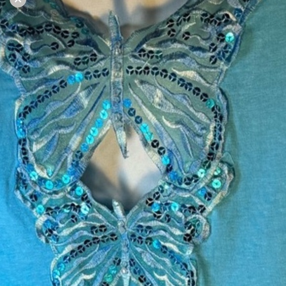 Blue Embellished Butterfly Tank Top Women’s Medium Beaded Sequin Detail - Picture 1 of 6